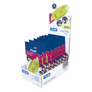 Milan Capsule Acid Expositor con 8 Blisters de Cuters - Hoja Ceramica Reemplazable - Bloqueo de Seguridad - Ergonomico - Color