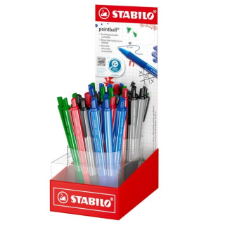 Stabilo Pointball Colorful Expositor con 38 Boligrafos Retractiles - Trazo 0.5mm - Hechos con 87% Bioplastico - Grip Antidesliz