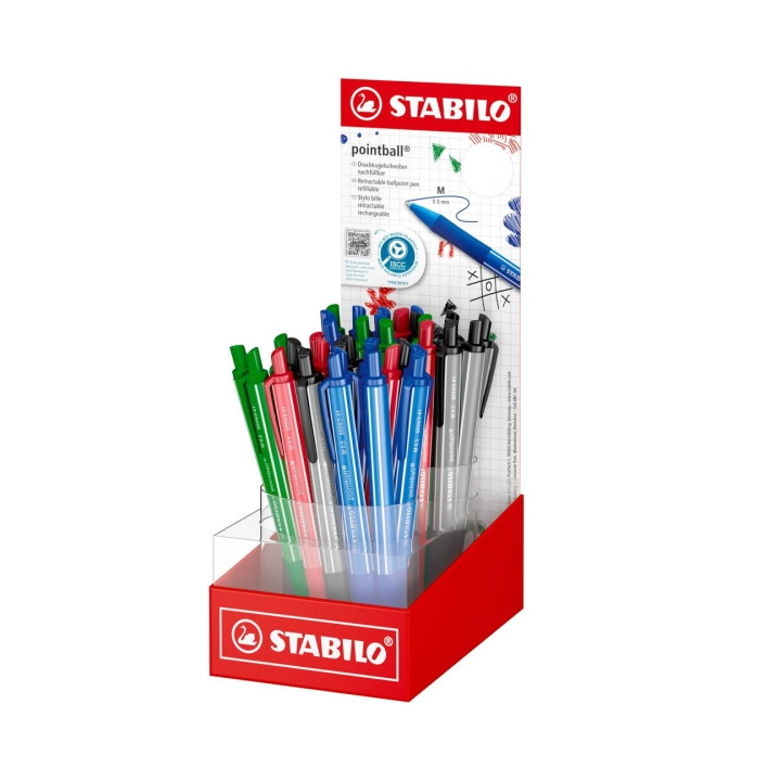 Stabilo Pointball Colorful Expositor con 38 Boligrafos Retractiles - Trazo 0.5mm - Hechos con 87% Bioplastico - Grip Antidesliz