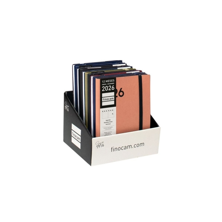 Finocam Dynamic Mara Expositor con 10 Agendas Surtidas - Anual 2026 - Tapa Blanda - Cierre con Goma Elastica - Formato Y4 - Sem
