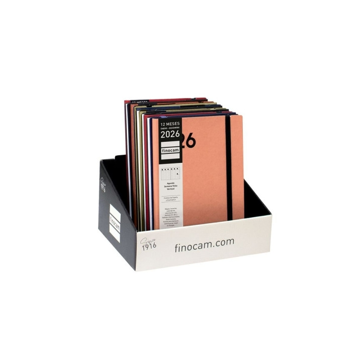 Finocam Dynamic Mara Expositor con 14 Agendas Surtidas en Catalan - Anual 2026 - Tapa Blanda - Cierre con Goma Elastica - Forma