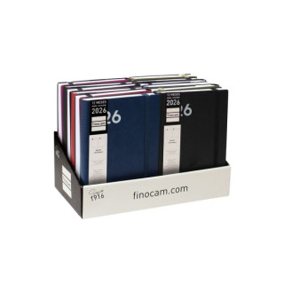 Finocam Dynamic Mara Expositor con 12 Agendas Surtidas en Catalan - Anual 2026 - Tapa Blanda - Cierre con Goma Elastica - Forma