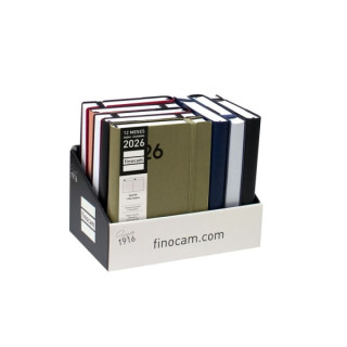 Finocam Dynamic Mara Expositor con 8 Agendas Surtidas - Anual 2026 - Tapa Blanda - Cierre con Goma Elastica - Formato Y4 - 1 Di