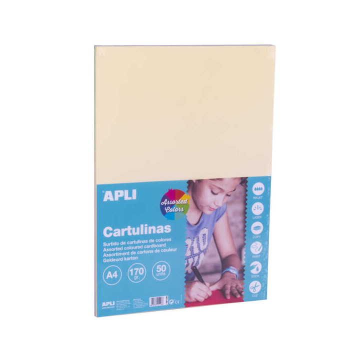 Apli Cartulinas Surtido Pastel A4 170g 50 Hojas