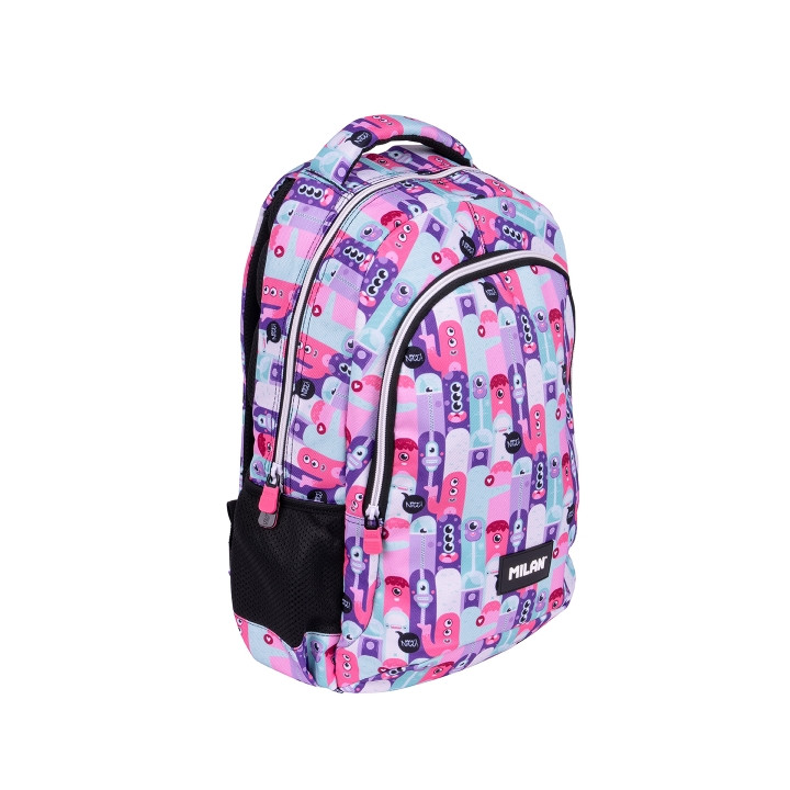 Milan Aliens 2 Mochila Escolar 21L - Bolsillos Laterales de Malla - Compartimento Interior para Portatil - 2 Cremalleras - 45x3