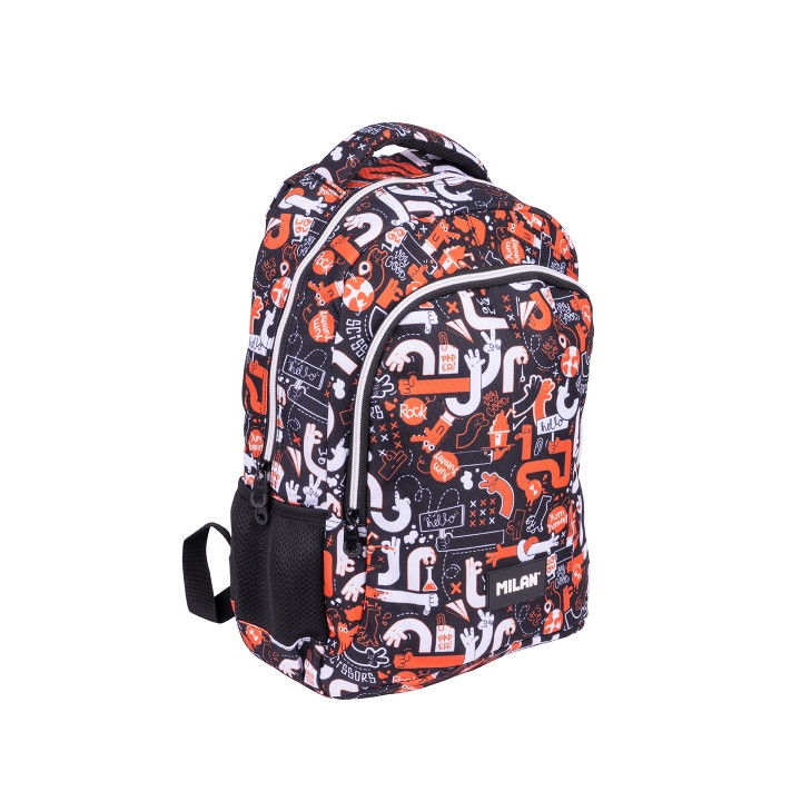 Milan Fingers Mochila Escolar 21L - Bolsillos Laterales de Malla - Compartimento Interior para Portatil - 2 Cremalleras - 45x30