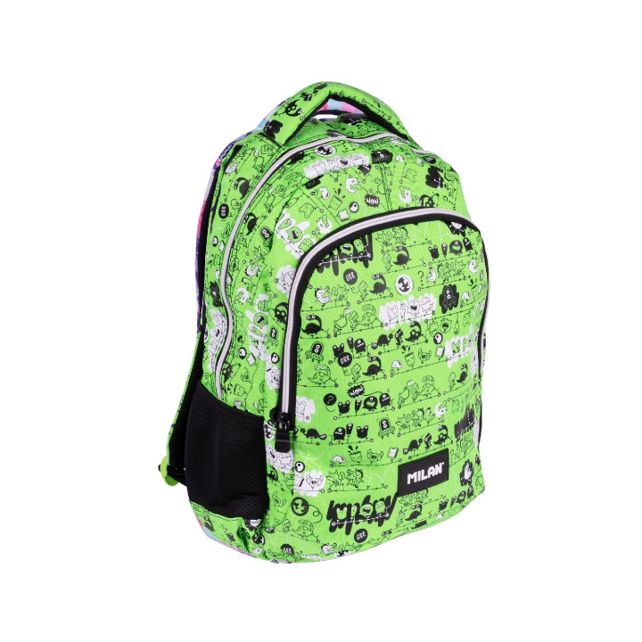 Milan Tandem 2 Mochila Escolar 21L - Bolsillos Laterales de Malla - Compartimento Interior para Portatil - 2 Cremalleras - 45x3