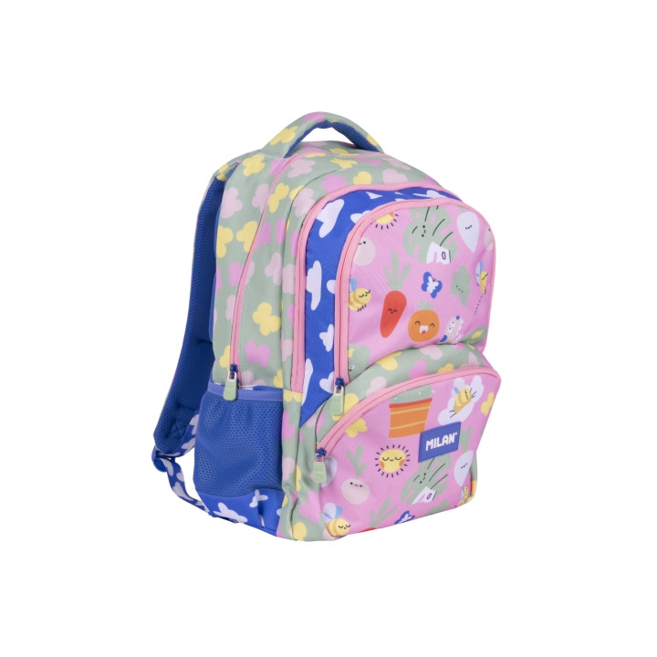 Milan Green and Grow Mochila Escolar 25L - Bolsillos Laterales de Malla - Compartimento Interior para Portatil - 4 Cremalleras