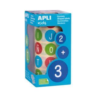 Apli Rollo de Gomets Redondos ABC - Adhesivo Removible - 900 Gomets - Fomenta Aprendizaje - Adhesivo Base Agua - Libre de Disol