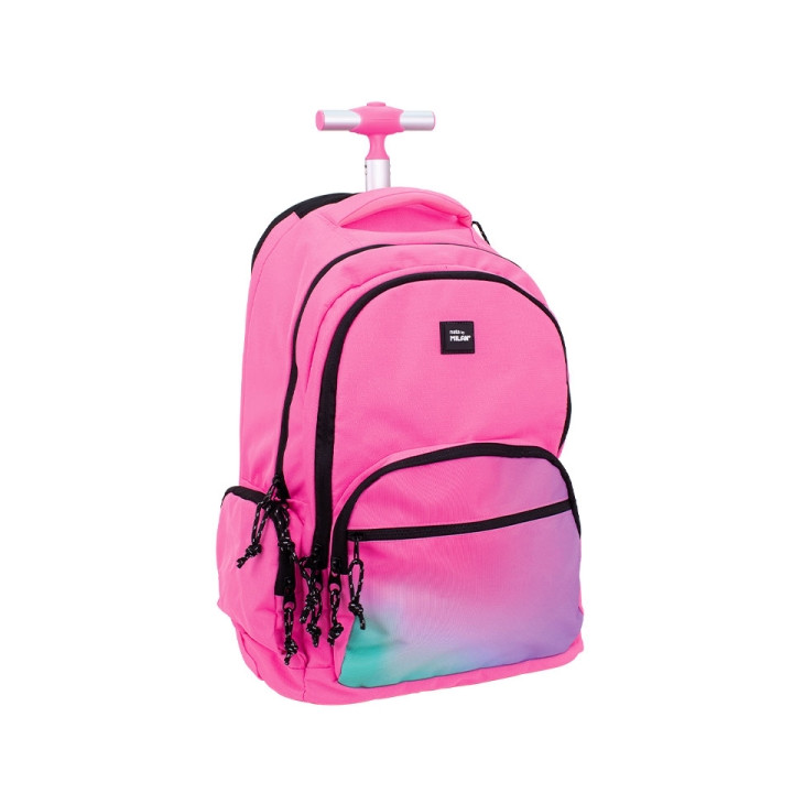 Milan Sunset Mochila Escolar 25L con Carro Integrado y Mango Metalico Retractil - 3 Bolsillos Delanteros - 2 Bolsillos Laterale