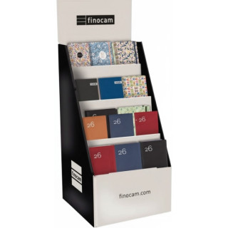 Finocam Expositor de Pie con 60 Agendas de Tapa Dura Surtidas - Anual 2026 - Estructura de Carton - Color Surtidos