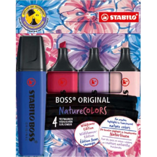 Stabilo Boss Naturecolors Wildflower Edition Pack de 4 Marcadores - Trazo entre 2 y 5mm - Tinta con Base de Agua - Colores Azul