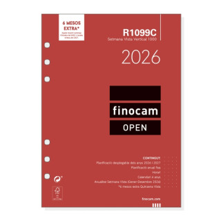 Finocam R1099C Recambio Anual 2026 para Agendas Open 2026 en Catalan - Formato 1000 - 155x7x215mm - Semana Vista en Vertical -