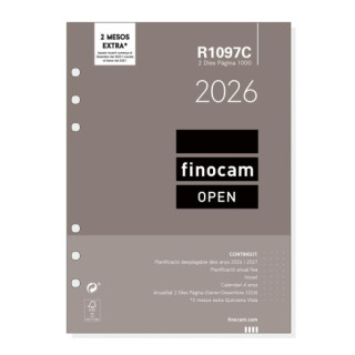 Finocam R1097C Recambio para Agendas Open en Catalan - Anual 2026 - Formato 1000 - 155x11x215mm - 2 Dias por Pagina - Color Bla
