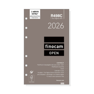 Finocam R498C Recambio Anual 2026 para Agendas Open 2026 en Catalan - Formato 400 - 91x16x152mm - 1 Dia por Pagina - Color Blan