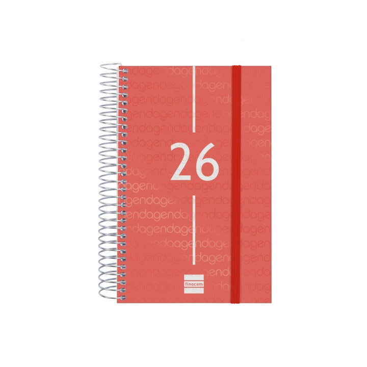 Finocam Year Agenda de Espiral en Catalan - Anual 2026 - Tapa Ligera - Formato E5 - 135x24x181mm - 1 Dia por Pagina - Color Roj