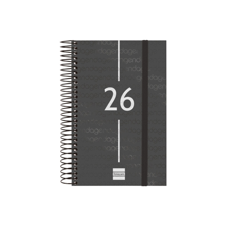 Finocam Year Agenda de Espiral en Catalan - Anual 2026 - Tapa Ligera - Formato E5 - 135x24x181mm - 1 Dia por Pagina - Color Neg
