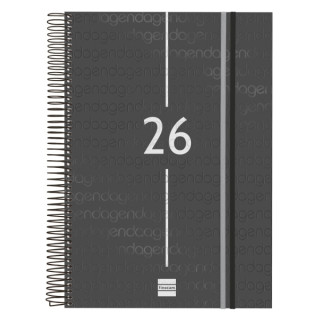 Finocam Year Agenda de Espiral en Catalan - Tapa Ligera - Formato E40 - 230x29x297mm - 1 Dia por Pagina - Color Negro