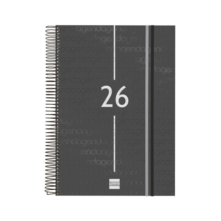 Finocam Year Agenda de Espiral en Catalan - Tapa Ligera - Formato E40 - 230x29x297mm - 1 Dia por Pagina - Color Negro