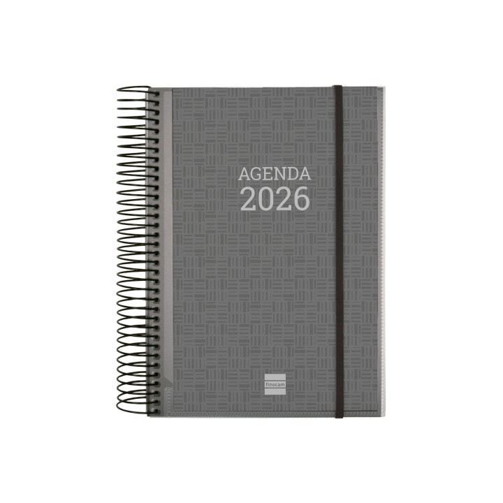 Finocam Basics Agenda - Anual 2026 - con Espiral - Personalizable - Formato E10 - 175x29x212mm - 1 Dia por Pagina - Color Gris