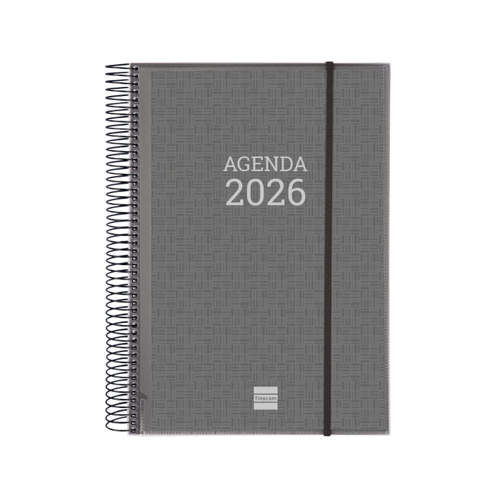 Finocam Basics Agenda - Anual 2026 - con Espiral - Personalizable - Formato E40 - 230x29x297mm - 1 Dia por Pagina - Color Gris