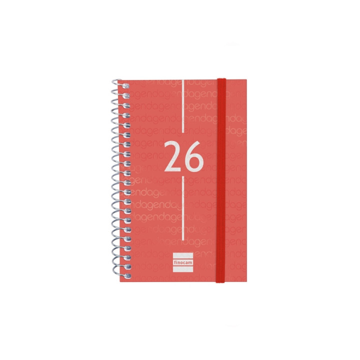 Finocam Year Agenda de Espiral en Catalan - Tapa Ligera - Formato E3 - 217x14x297mm - Semana Vista Horizontal - Color Rojo