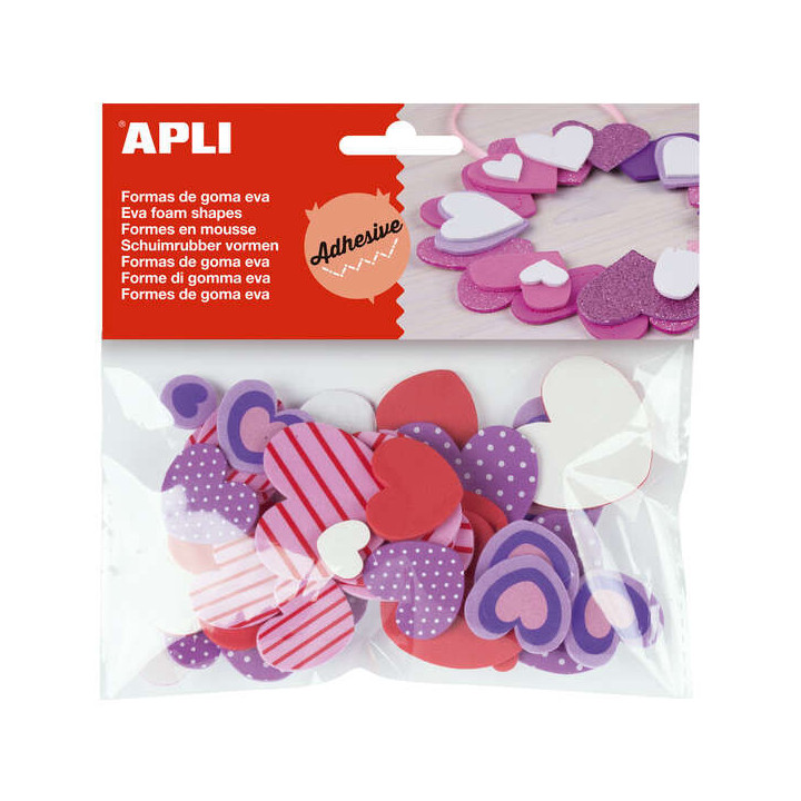 Apli Formas Goma Eva Adhesivas Corazones Estampados 40 U - Faciles de Pegar - Diseño de Corazones - 40 Unidades Por Paquete