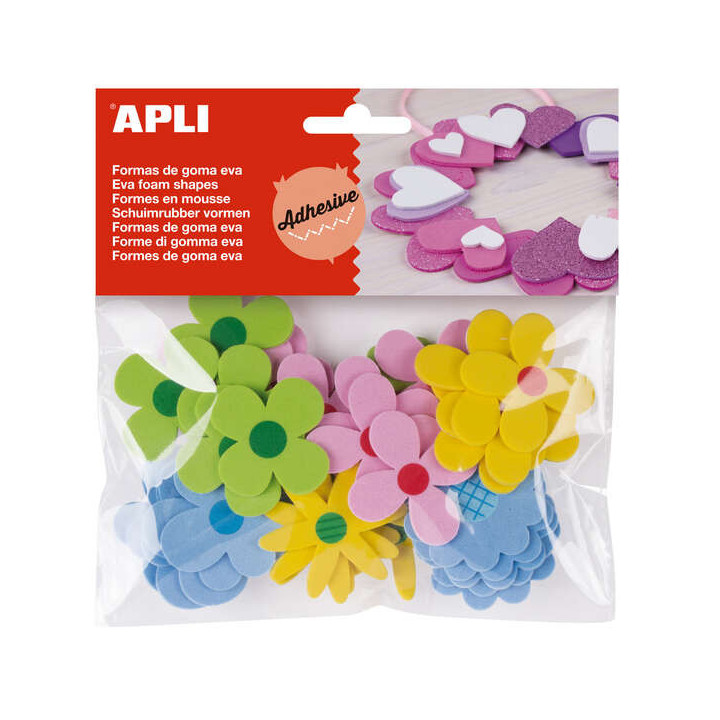 Apli Formas Goma Eva Adhesivas Flores Estampadas 40 U - Faciles de Pegar - Diseños Variados - Ideal para Manualidades