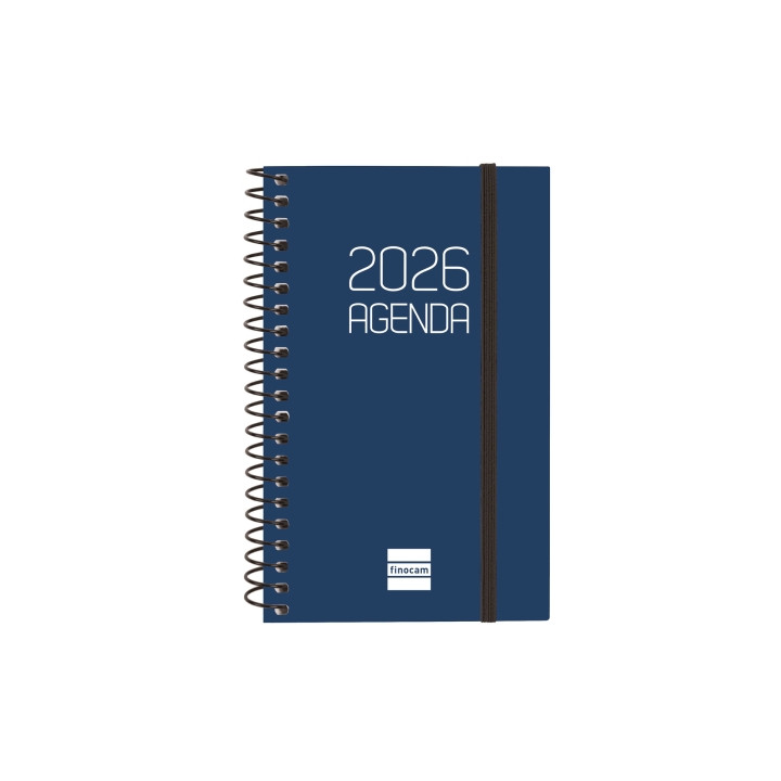 Finocam Opaque Agenda de Espiral - Anual 2026 - Tapa Ligera - Cierre con Goma Elastica - Formato E3 - 85x14x127mm - Semana Vist