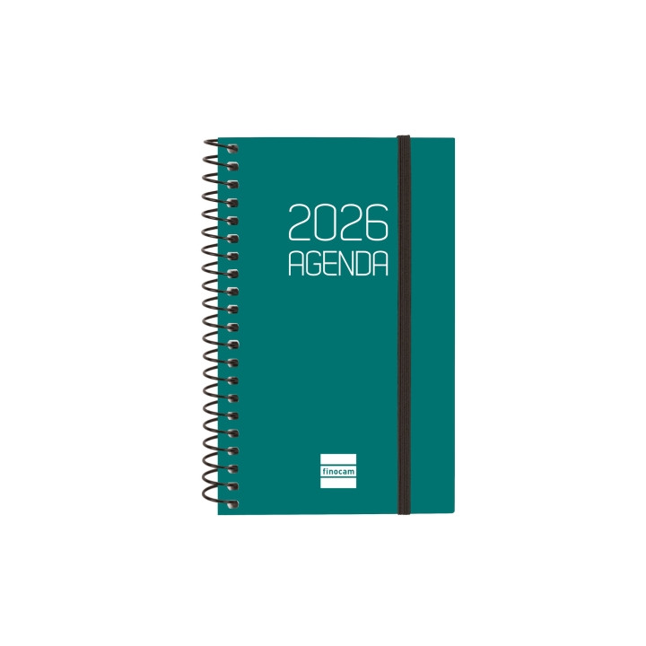 Finocam Opaque Agenda de Espiral - Anual 2026 - Tapa Ligera - Cierre con Goma Elastica - Formato E3 - 85x14x127mm - Semana Vist