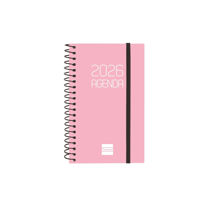 Finocam Opaque Agenda de Espiral - Anual 2026 - Tapa Ligera - Cierre con Goma Elastica - Formato E3 - 85x14x127mm - Semana Vist