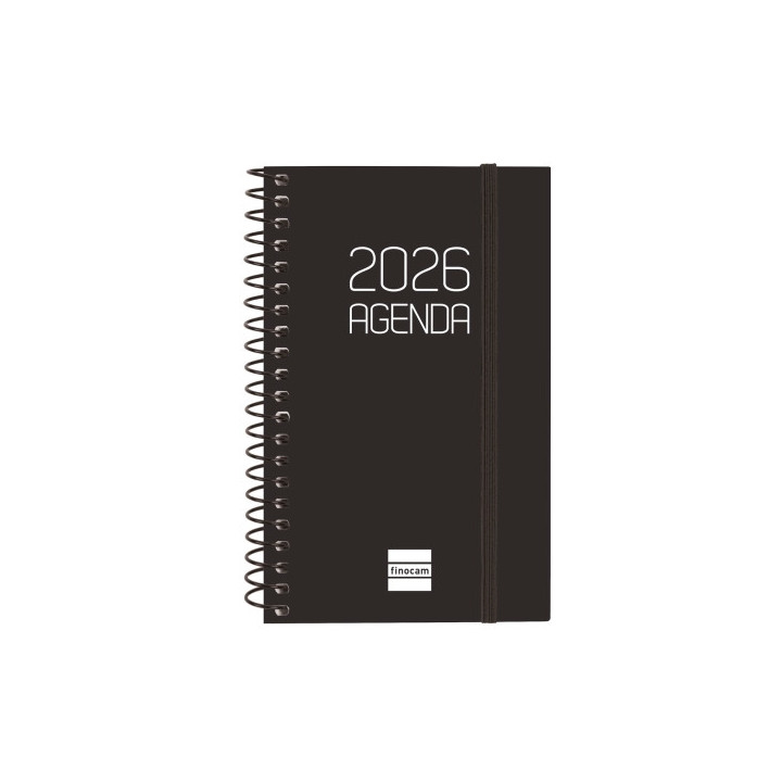 Finocam Opaque Agenda de Espiral en Catalan - Anual 2026 - Tapa Ligera - Cierre con Goma Elastica - Formato E3 - 85x14x127mm -