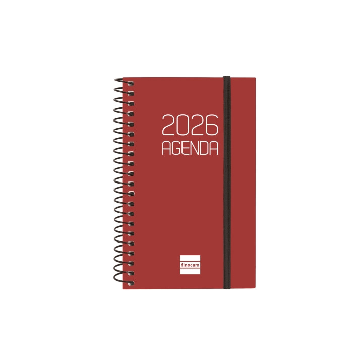 Finocam Opaque Agenda de Espiral en Catalan - Anual 2026 - Tapa Ligera - Cierre con Goma Elastica - Formato E3 - 85x14x127mm -
