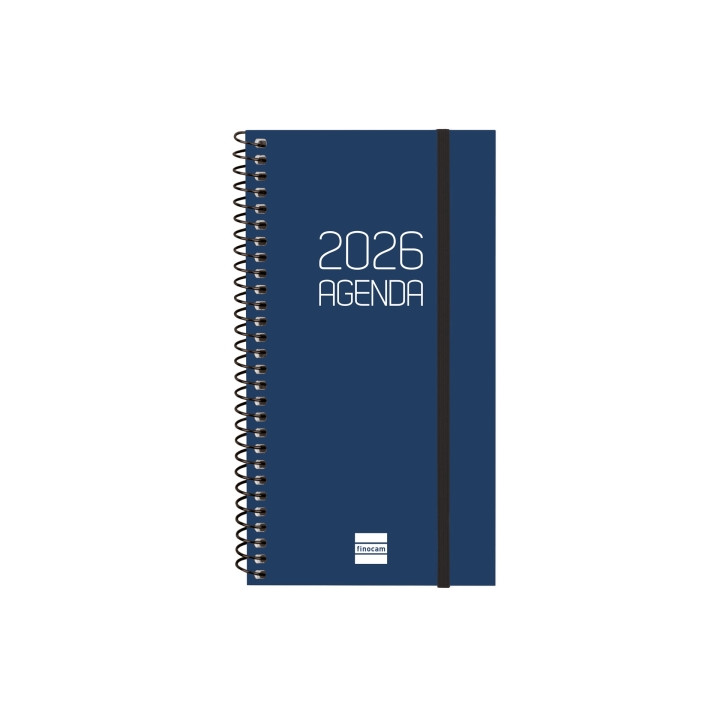 Finocam Opaque Agenda de Espiral - Anual 2026 - Tapa Ligera - Cierre con Goma Elastica - Formato E9 - 100x14x171mm - Semana Vis