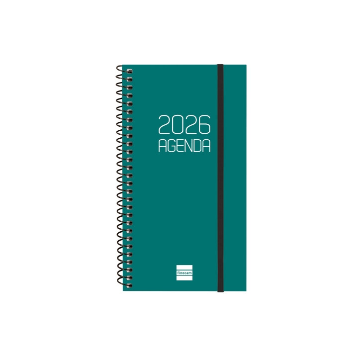Finocam Opaque Agenda de Espiral - Anual 2026 - Tapa Ligera - Cierre con Goma Elastica - Formato E9 - 100x14x171mm - Semana Vis