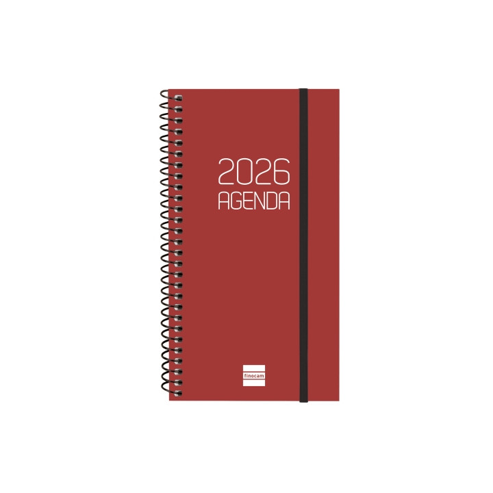 Finocam Opaque Agenda de Espiral - Anual 2026 - Tapa Ligera - Cierre con Goma Elastica - Formato E9 - 100x14x171mm - Semana Vis