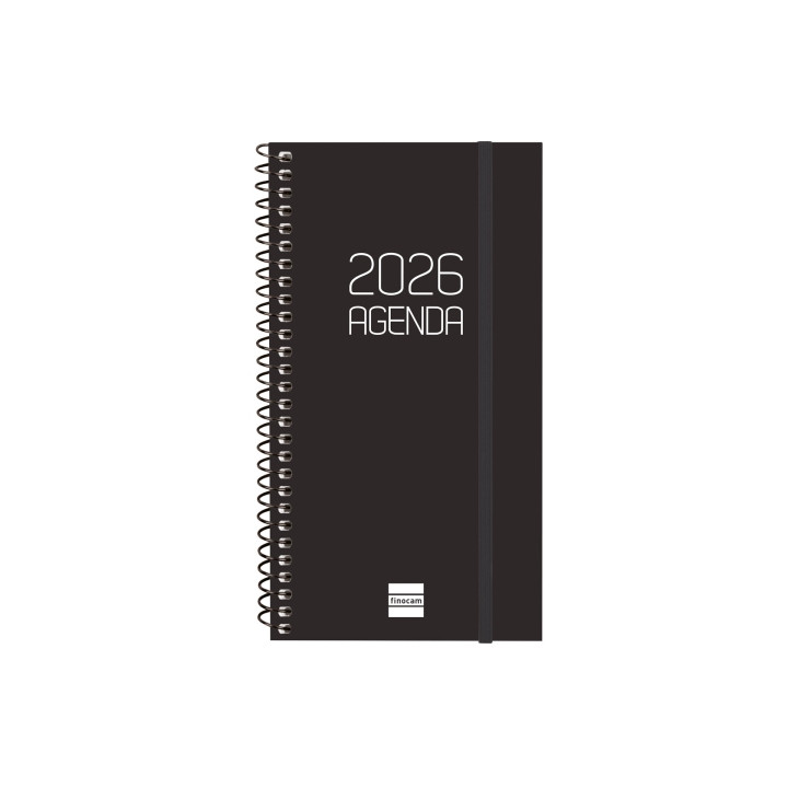 Finocam Opaque Agenda de Espiral en Catalan - Anual 2026 - Tapa Ligera - Cierre con Goma Elastica - Formato E9 - 100x14x171mm -