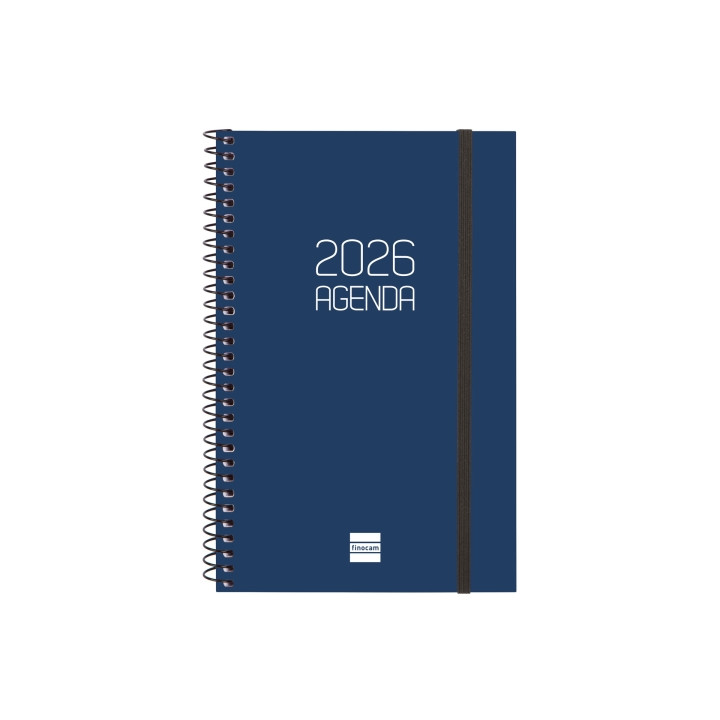 Finocam Opaque Agenda de Espiral - Anual 2026 - Tapa Ligera - Cierre con Goma Elastica - Formato E5 - 125x14x181mm - Semana Vis