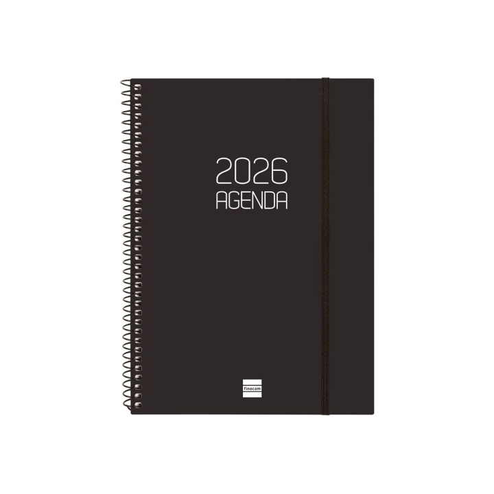 Finocam Opaque Agenda de Espiral - Anual 2026 - Tapa Ligera - Cierre con Goma Elastica - Formato E10 - 162x14x212mm - Semana Vi