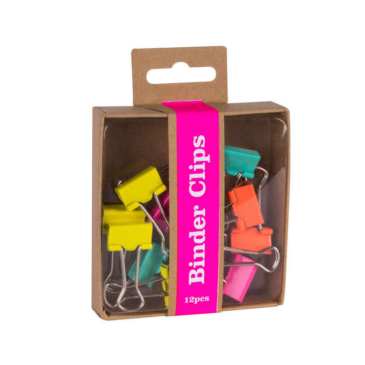 Apli Pinzas Abatibles Fluor Collection - Caja Kraft con 12 Pinzas Surtidas en Colores Fucsia