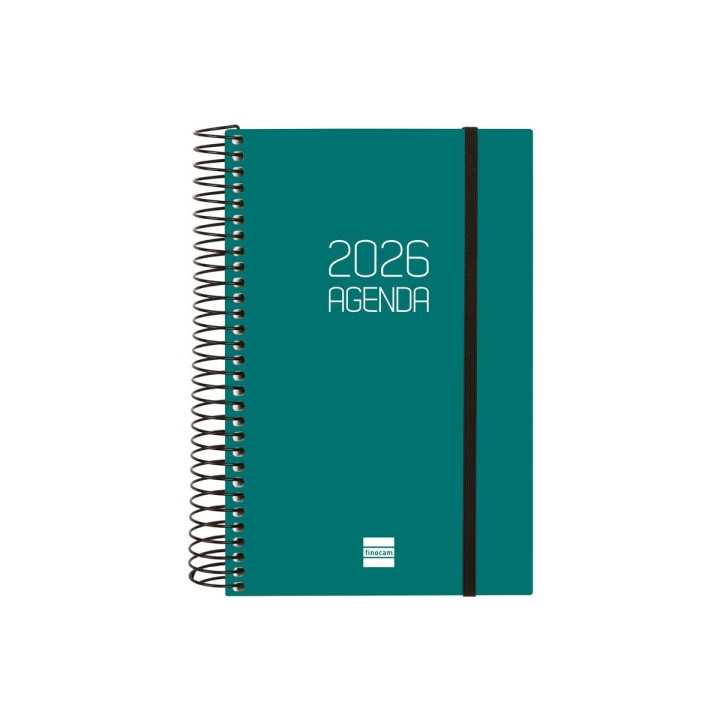 Finocam Opaque Agenda de Espiral - Anual 2026 - Tapa Ligera - Cierre con Goma Elastica - Formato E5 - 1 Dia por Pagina - Color