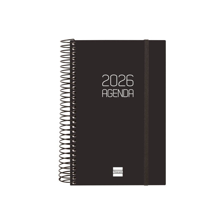 Finocam Opaque Agenda de Espiral en Catalan - Anual 2026 - Tapa Ligera - Cierre con Goma Elastica - Formato E5 - 135x24x181mm -