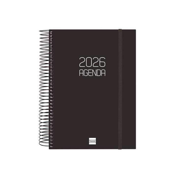 Finocam Opaque Agenda de Espiral en Catalan - Anual 2026 - Tapa Ligera - Cierre con Goma Elastica - Formato E10 - 175x29x212mm