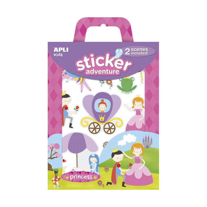 Apli Sticker Adventures Pack de 39 Pegatinas de Papel Tematica Princesas - 2 Escenarios 45x20cm - Formato Reducido con Cajita A