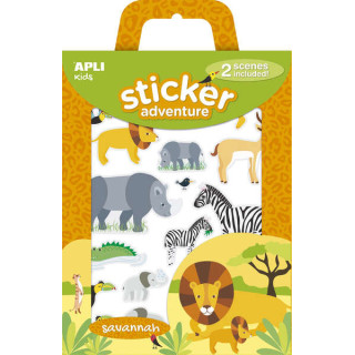 Apli Pack de 34 Pegatinas con Tematica Animales de la Sabana - Incluye 2 Escenarios 45x20cm y 34 Pegatinas - Ideal para Crear H