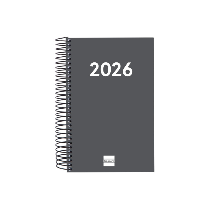 Finocam Espiral Recambio Anual 2026 para Agendas Duo - Anual 2026 - Formato E5 - 135x24x181mm - 1 Dia por Pagina - Color Gris O