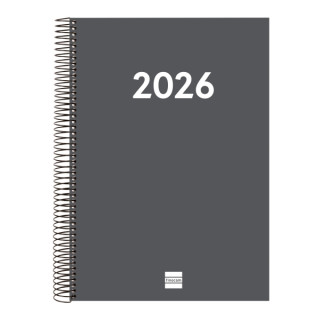 Finocam Espiral Recambio Anual 2026 para Agendas Duo - Anual 2026 - Formato E40 - 230x29x297mm - 1 Dia por Pagina - Color Gris