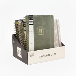 Finocam Optimal Expositor con 8 Agendas de Espiral Surtidas Internacional - Anual 2026 - Planificador - Cierre de Goma - Color