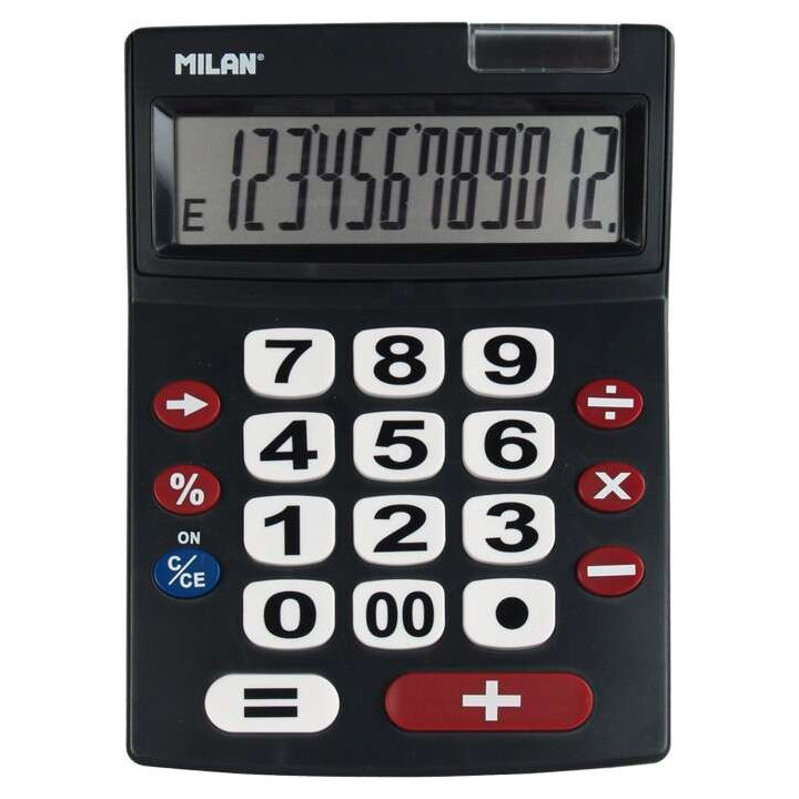 Milan Calculadora 12 Digitos Extra Grande - Teclas Grandes - Tecla Rectificacion Entrada de Datos - Apagado Automatico - Color