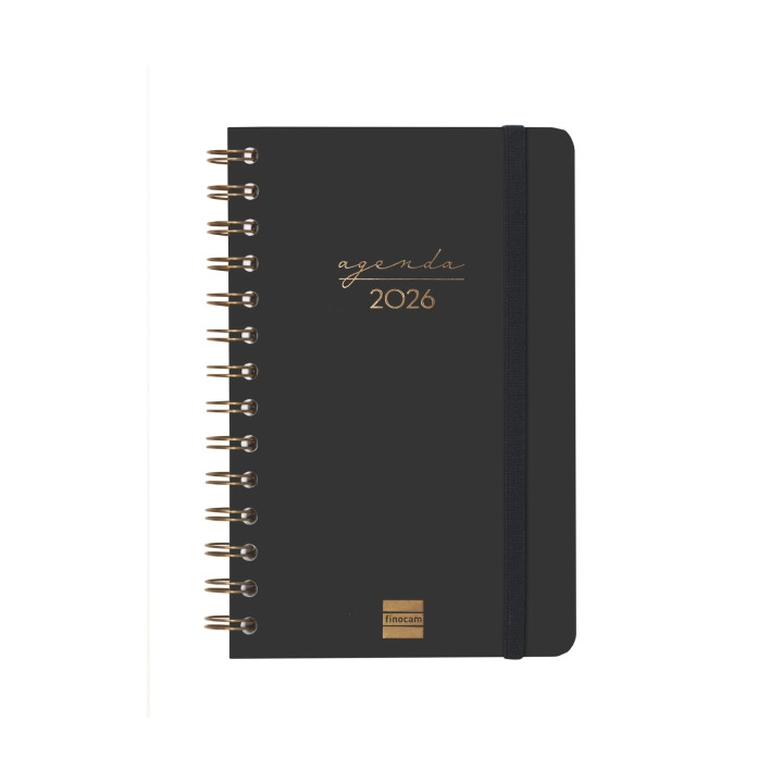 Finocam Alma Agenda - Anual 2026 - con Espiral - Formato E5 - 131x19x190mm - Semana Vista Horizontal - Color Negro